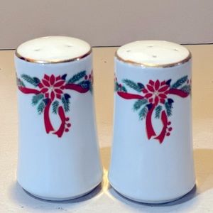 Christmas Salt and Shakers -Vintage Poinsettia & Ribbons Of Fine CHINA